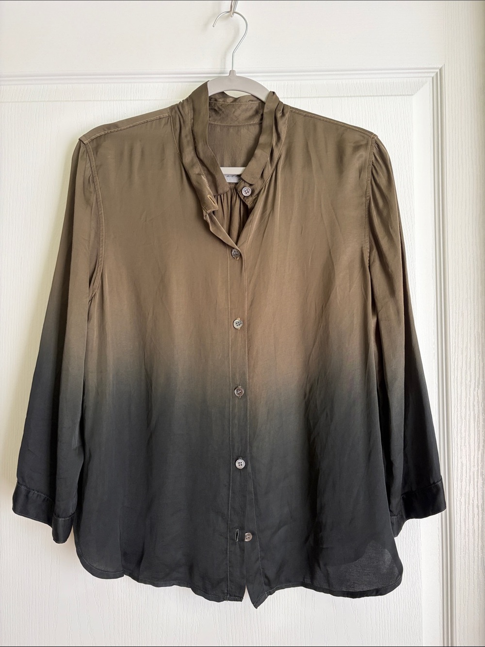 Raquel Allegra Olive-to-Black Ombre Button-Down Blouse